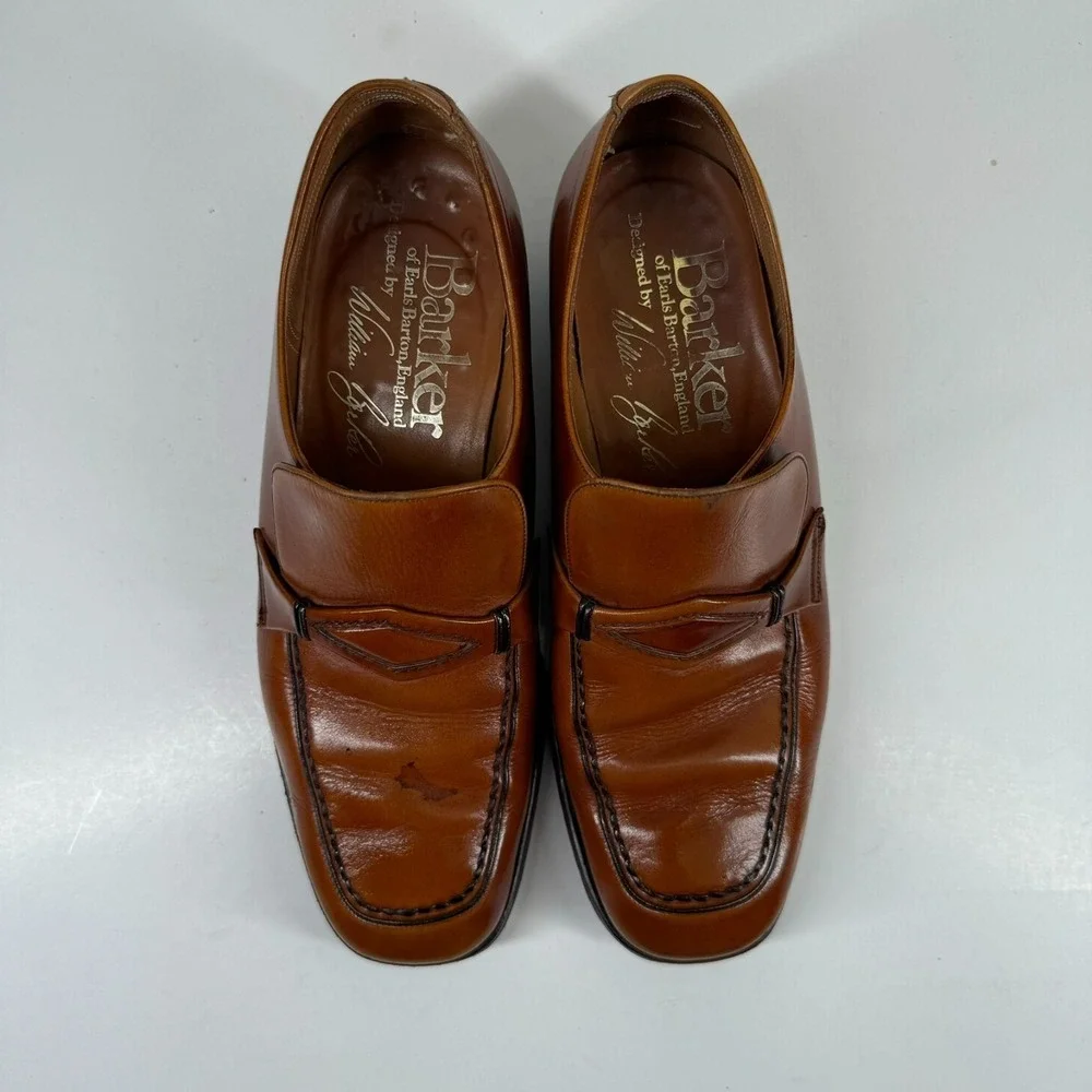 Vintage Barker of Earls Barton Men's 8/UK 7E Brown Leather Slip-On Loafer Shoes